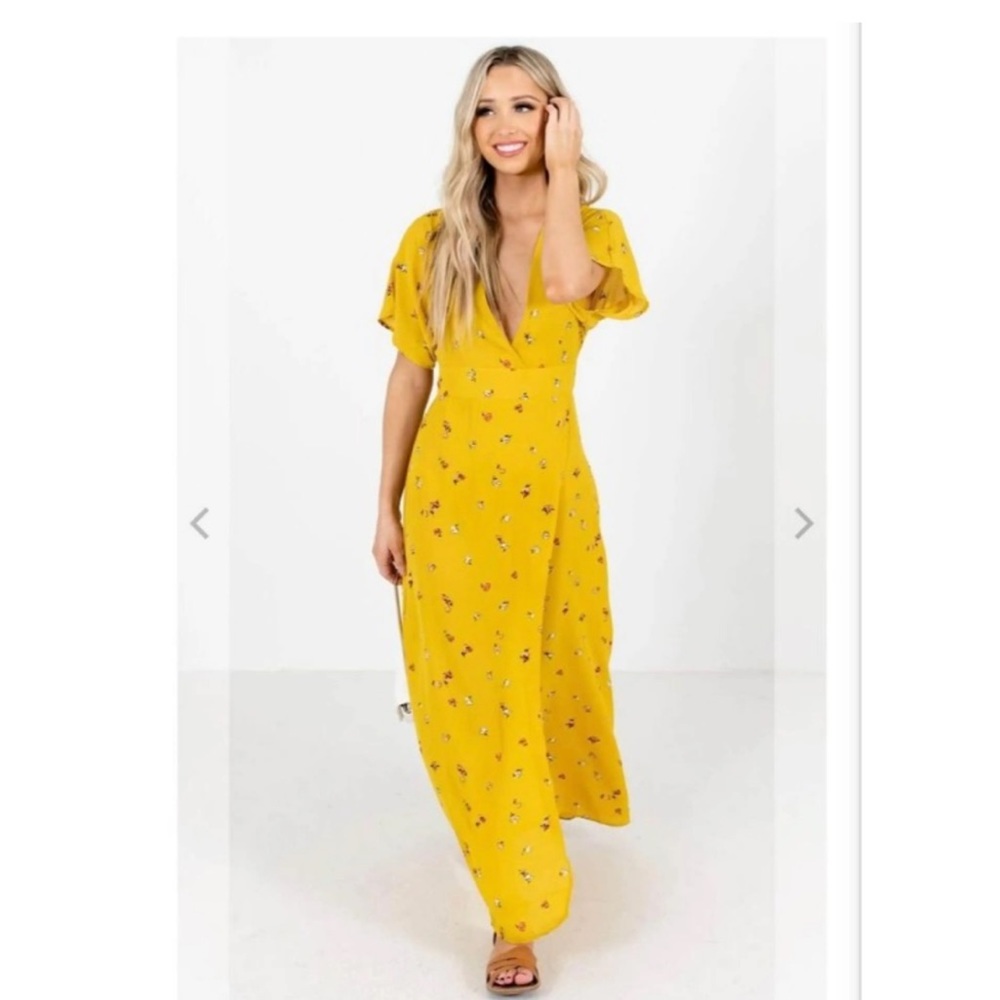 Gold and Orange Wrap Maxi Dress with Sweetheart Neckline